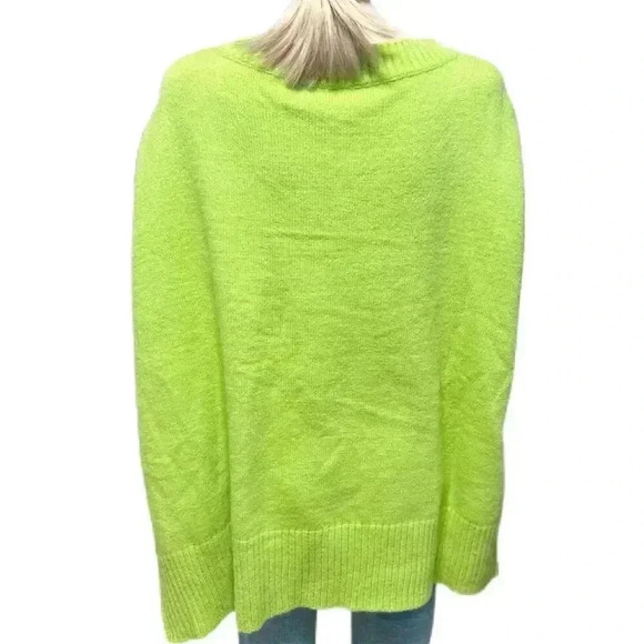 Oversized Knit Pullover Sweater Women’s L–2XL Green V-Neck Free People Style - Picture 4 of 6